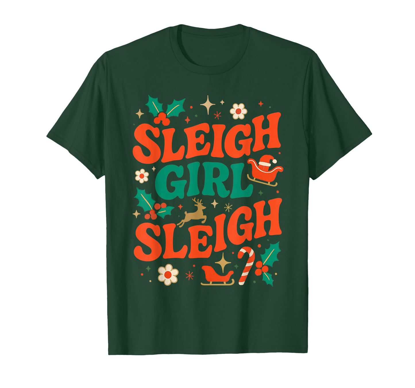 Funny Sleigh Girl Sleigh Vintage 70s Christmas Graphic T-Shirt
