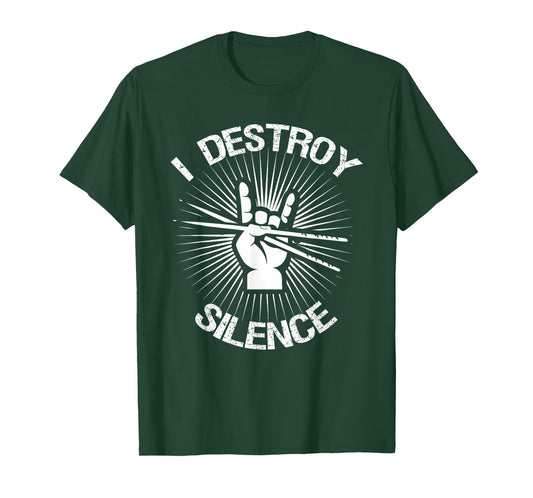 I Destroy Silence Vintage Music Bands Drum Sticks Drummer T-Shirt