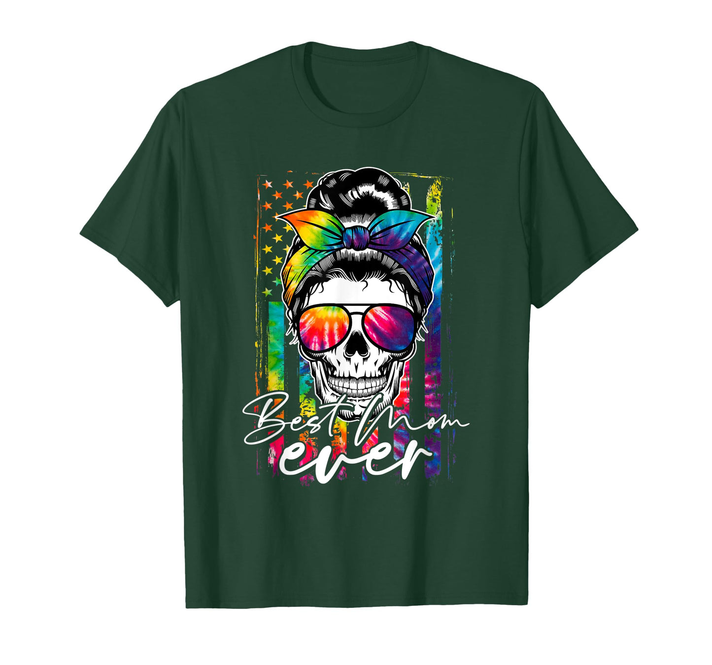 Tie Dye Best Mom Ever Skull Glasses American Flag Mom Life T-Shirt