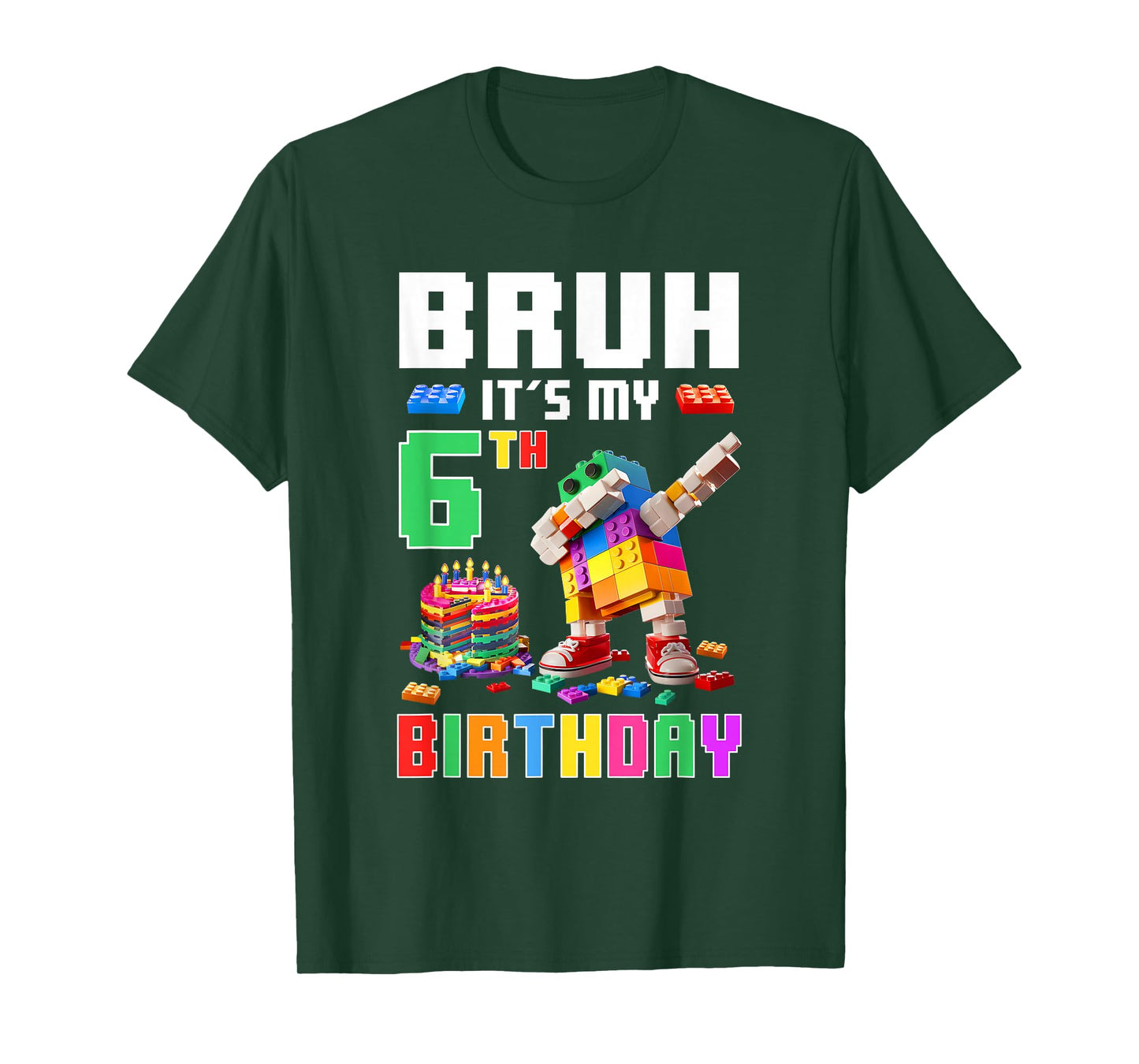 Bruh Its My 6Th Birthday Master Builder Dabbing Block Brick T-Shirt