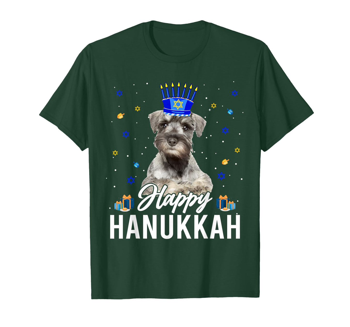 Happy Hanukkah Miniature Schnauzer Menorah Hat Jewish Xmas T-Shirt