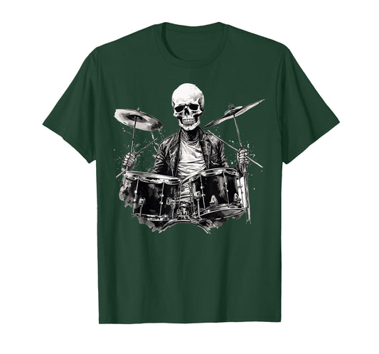 Skeleton Drummer Guy Rock And Roll Band Rock On Drum Kit T-Shirt