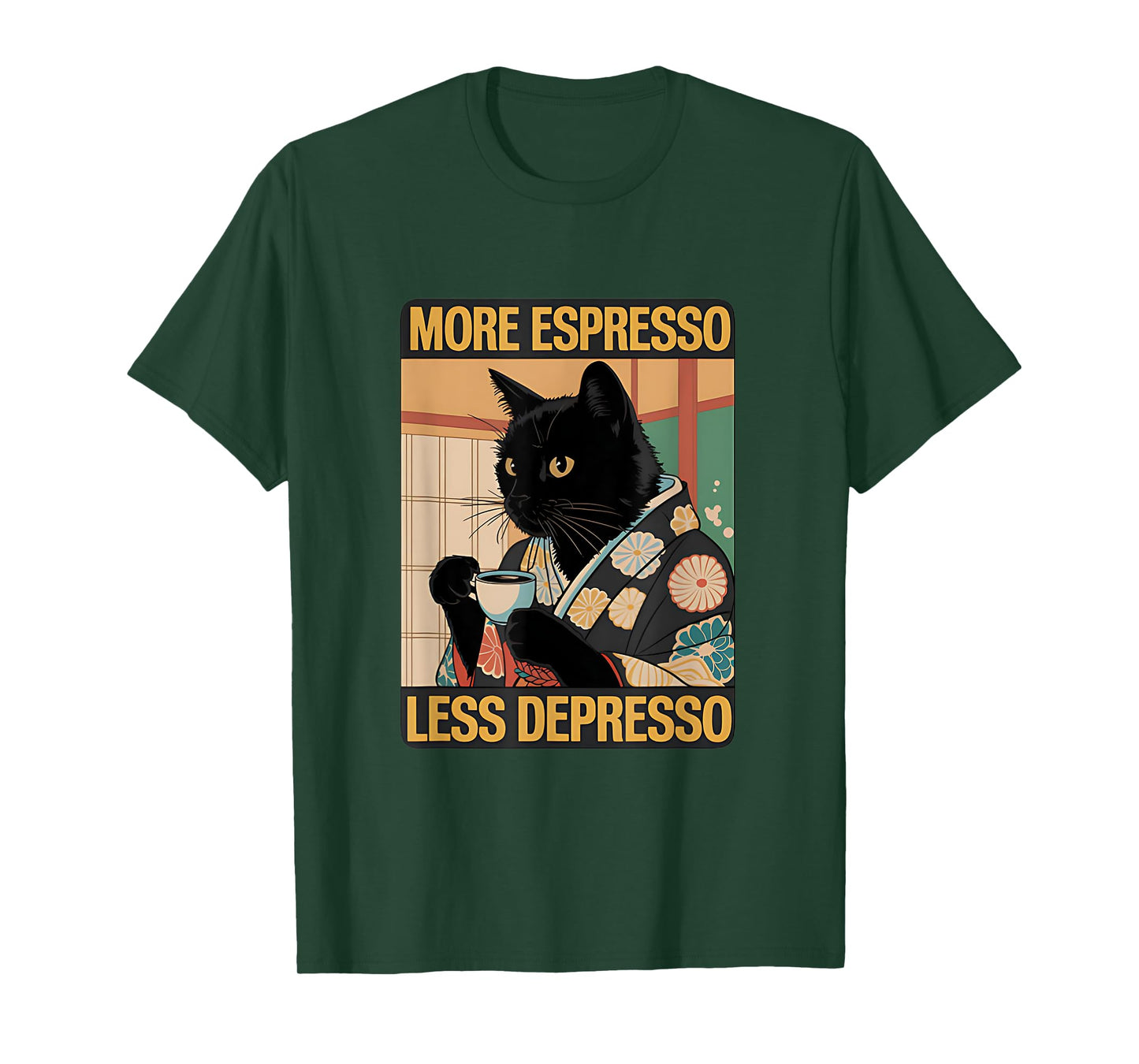 More Espresso Less Depresso Japanese Funny Cat T-Shirt
