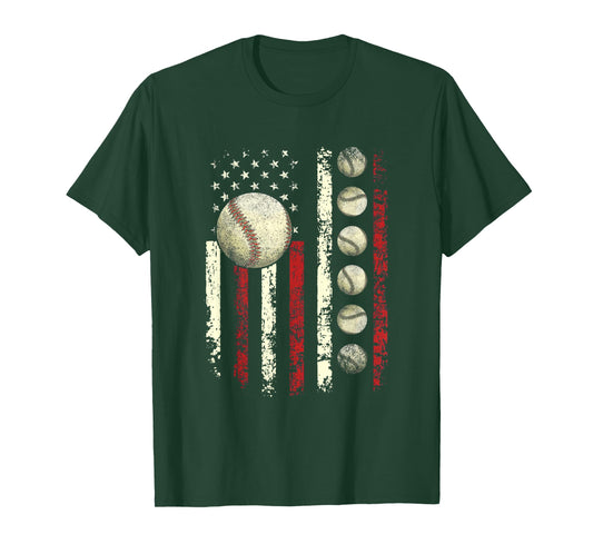 Vintage Baseball American Flag for Men Boys Girls Women T-Shirt