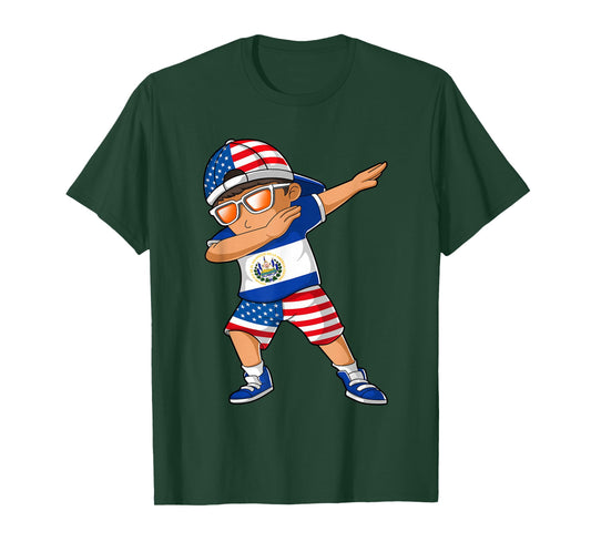 Half American Half Salvadoran Boy Kid El Salvador Flag T-Shirt