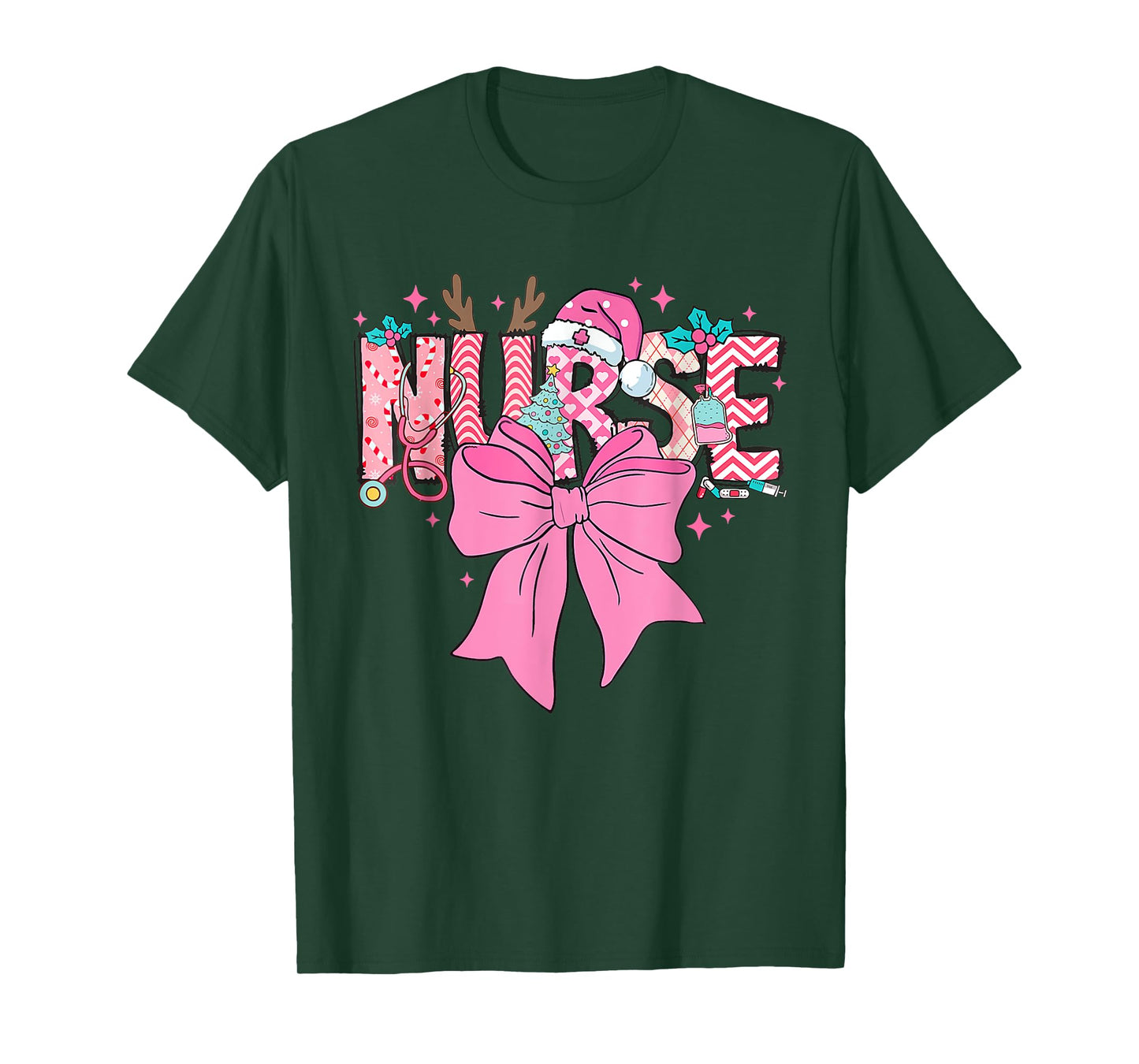 Coquette Nurse Christmas Nursing Pink Tone Bow Xmas Plaid T-Shirt