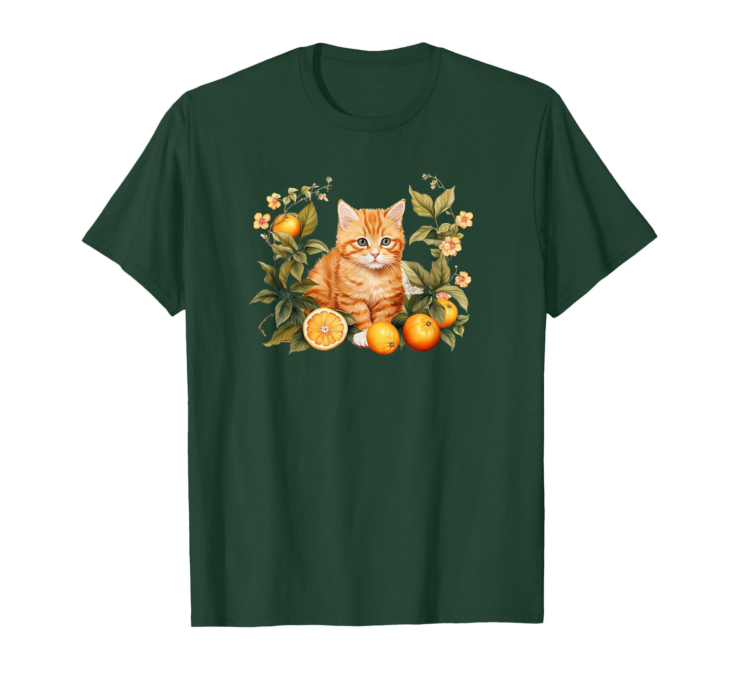 Womens Girls Kids Flowers Orange Tabby Kitten Lover T-Shirt