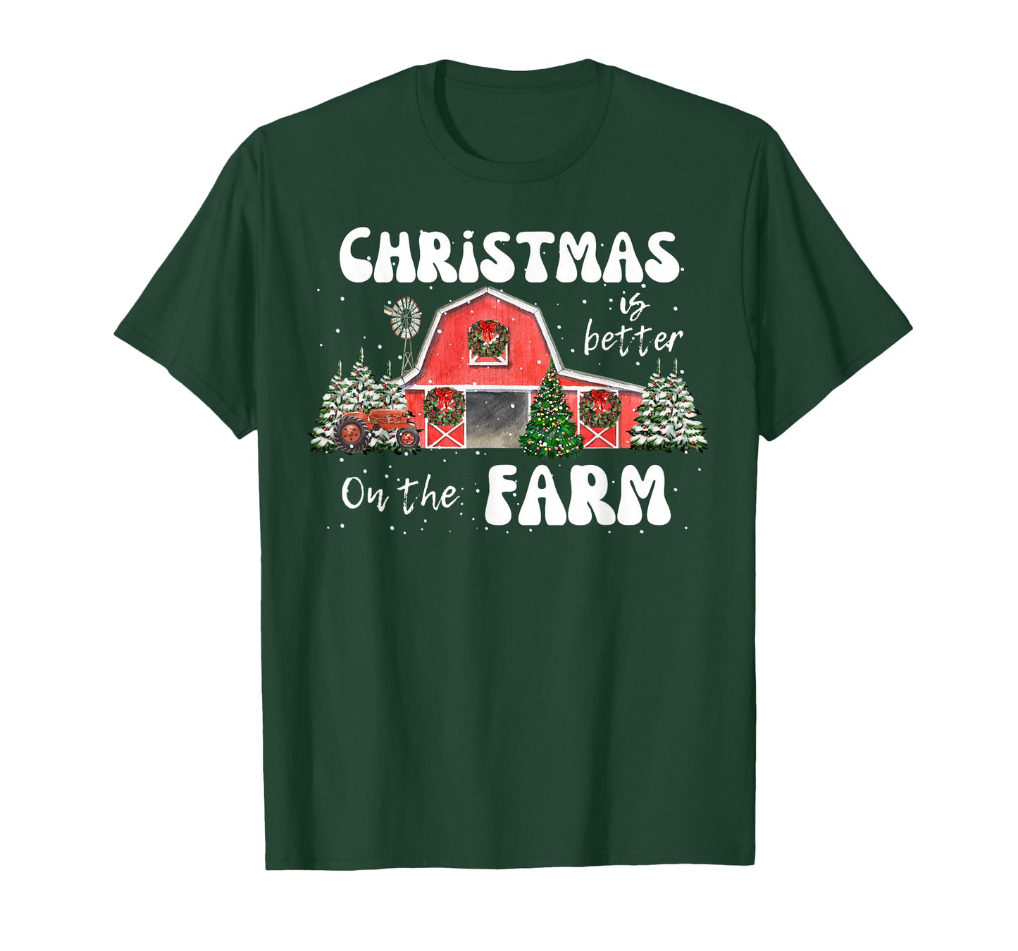 Christmas Is Better On The Farm- Vintage Red Barn & Tractor T-Shirt