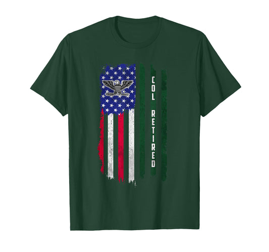 Retired O6 Colonel COL Rank American Flag Veterans Day Papa T-Shirt