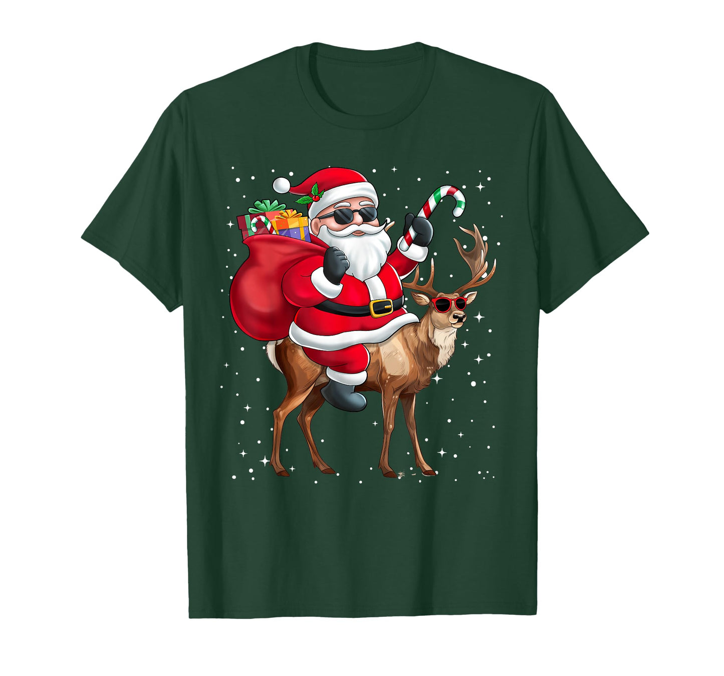 Santa Claus Riding A Reindeer Christmas Boy Girl Kids T-Shirt
