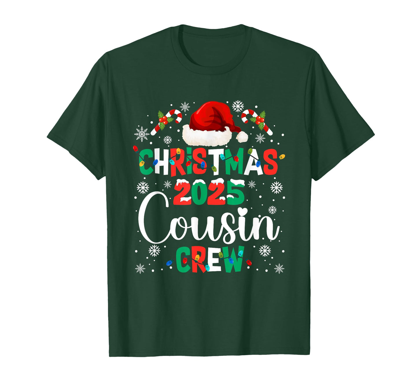 Santa Hat Christmas 2025 Cousin Crew Xmas Matching Pajamas T-Shirt