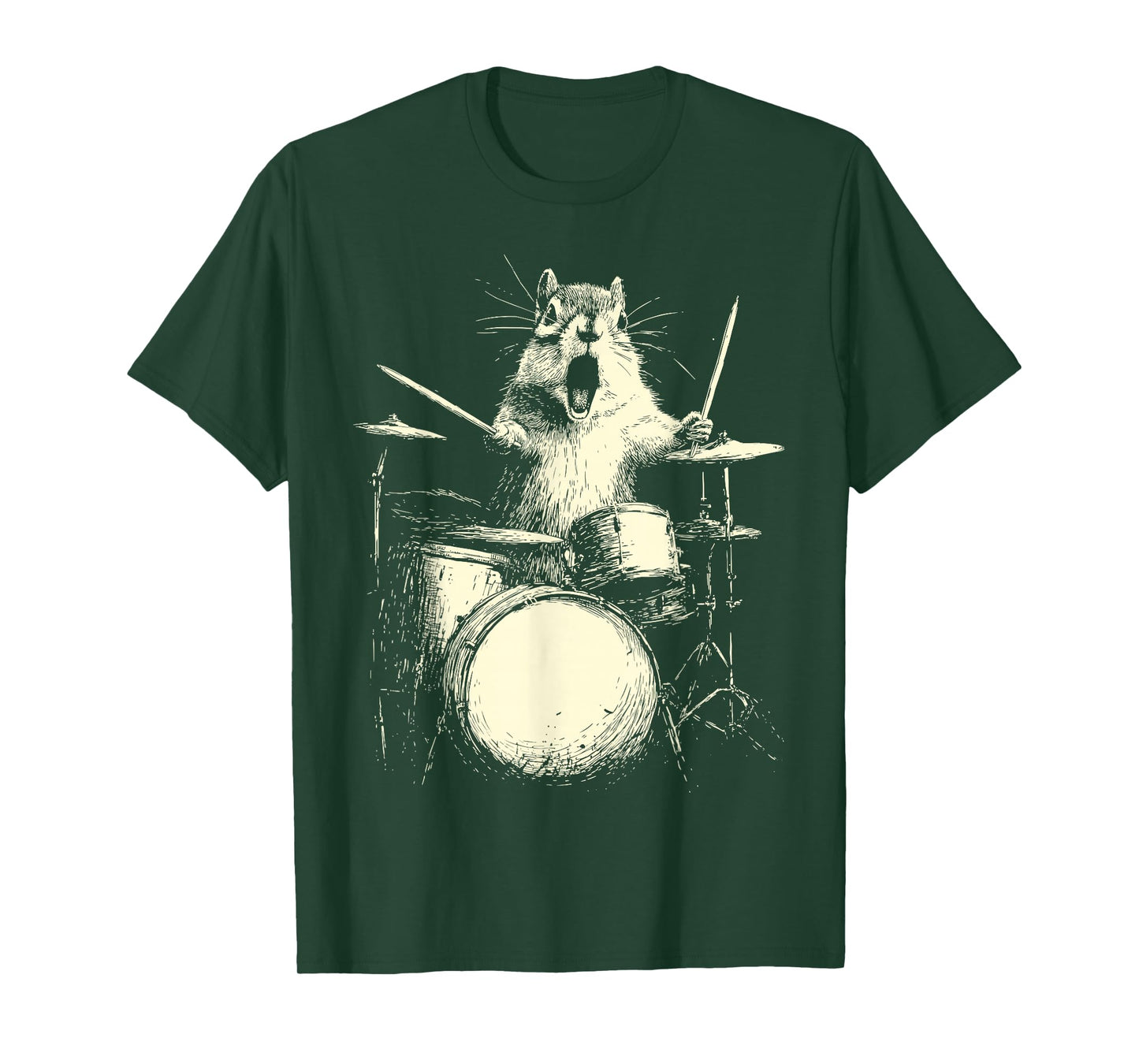 Cute Chipmunk Playing Drums Funny Music Dog Drummer Graphic T-Shirt