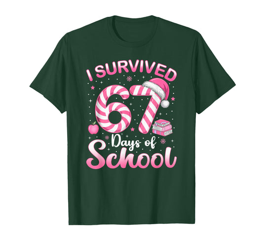 67 Christmas Shirt Teacher Kids I Survived 67 Days of School T-Shirt
