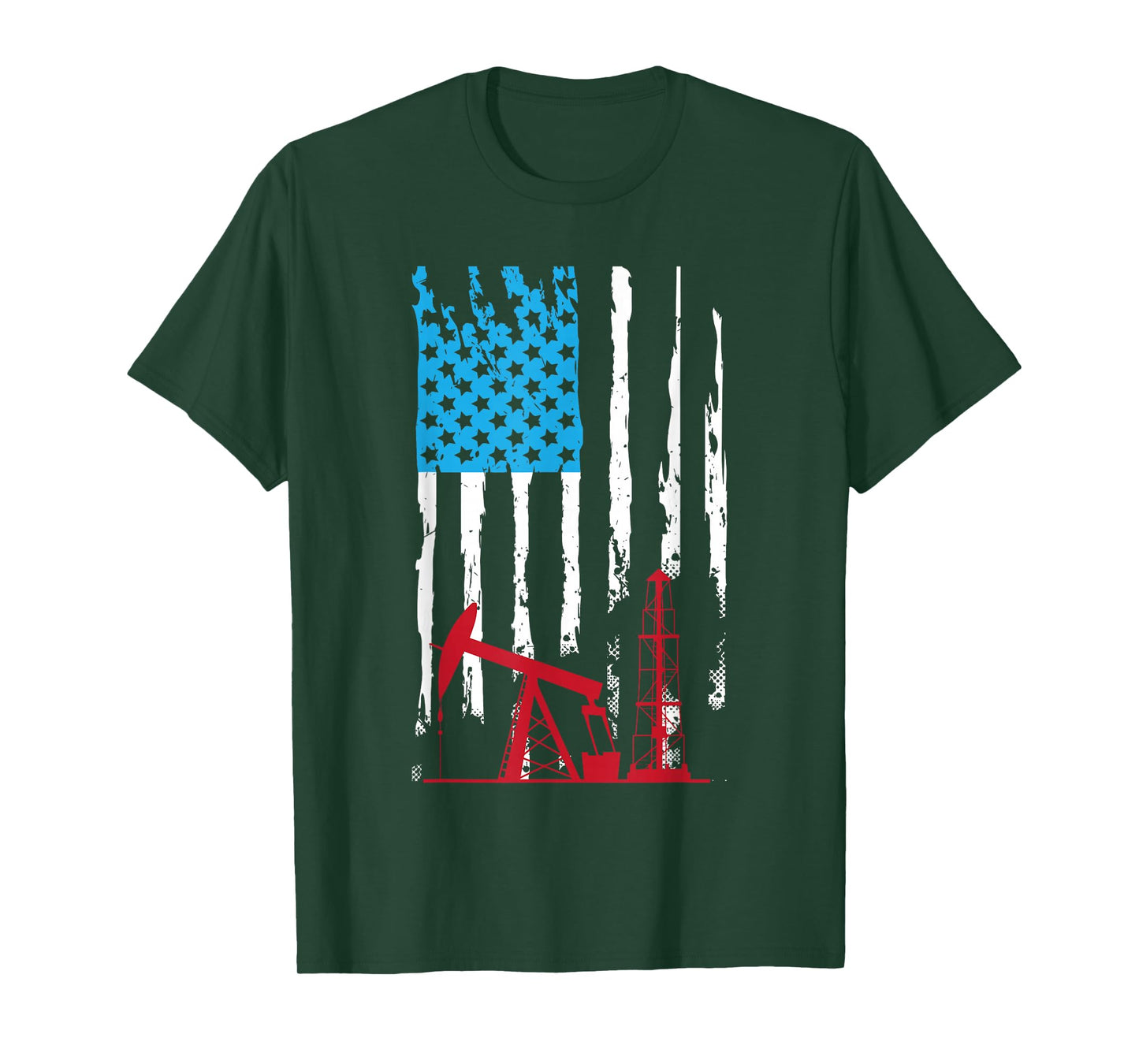 Patriotic Oilfield Worker Oilman Oil Rig Drilling US Flag T-Shirt