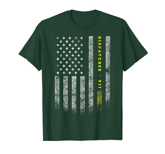 American Flag 911 Dispatcher T-Shirt gold line USA Flag Women Kids Men T-Shirt