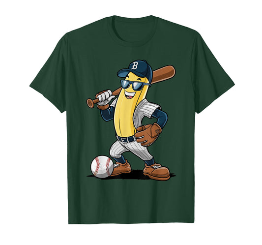 Banana Softball Sport Fruit Cute Banana Baseball Player T-Shirt