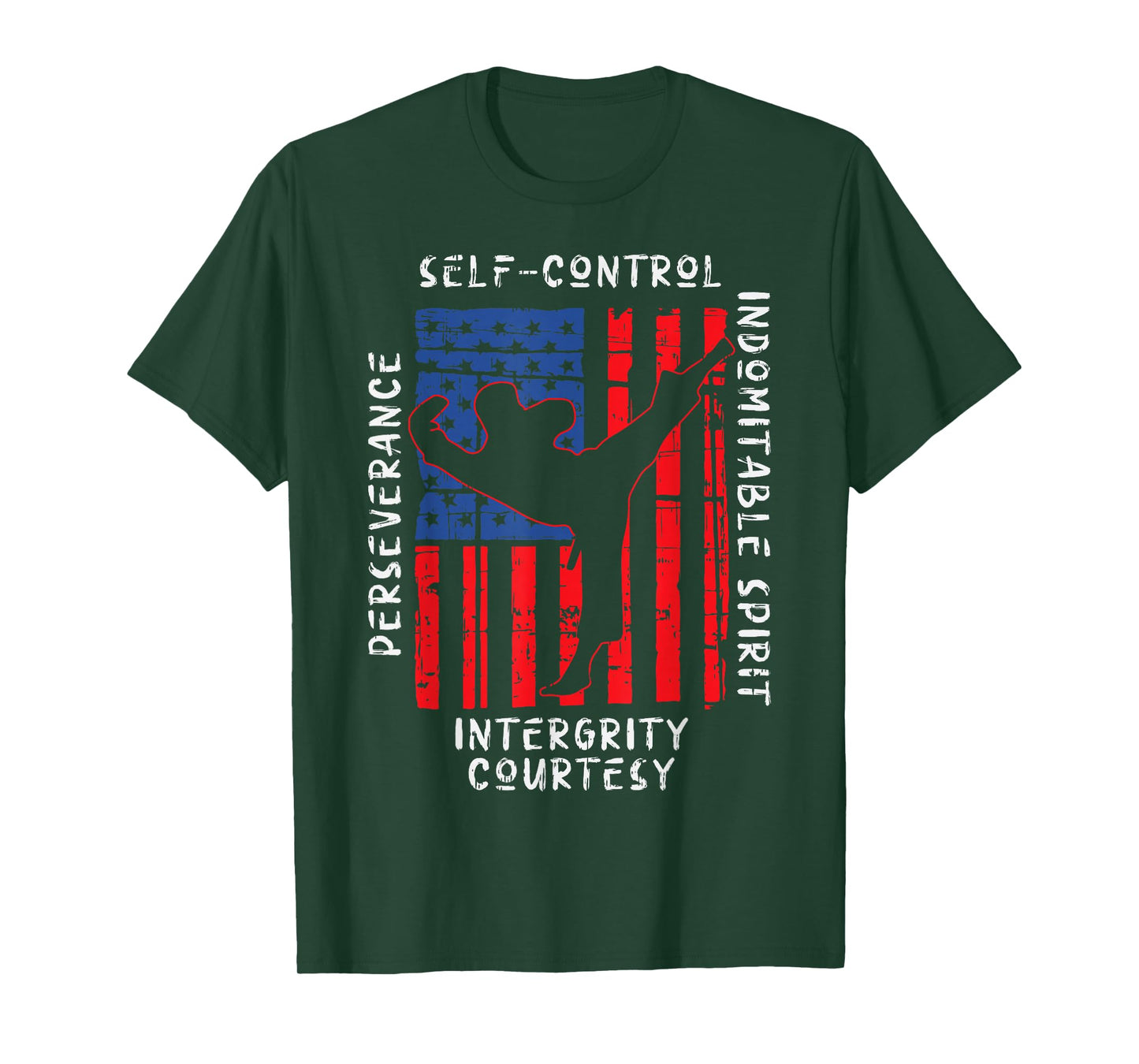 US Flag Taekwondo Five Tenets Vintage Martial Art Lover Gift T-Shirt