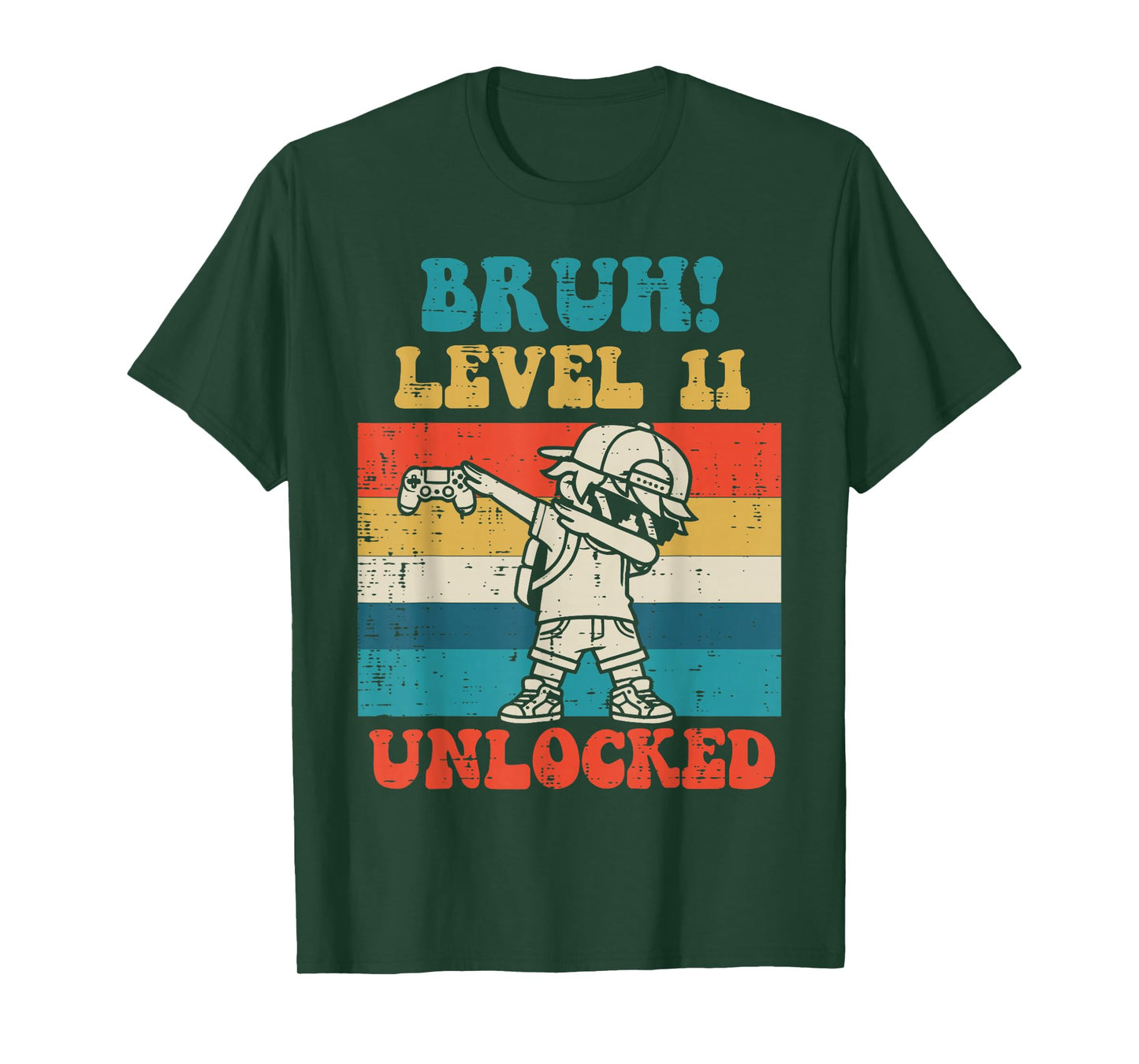 Bruh Level 11 Unlocked Gamer Dab Retro 11th Birthday Boys T-Shirt