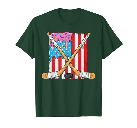 Ice Hockey Ice Cream Drip Boys American Flag Youth Players T-Shirt