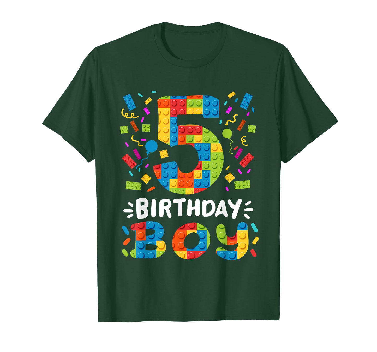 Kids 5 Years Old Building Blocks Builder 5th Birthday Boys T-Shirt