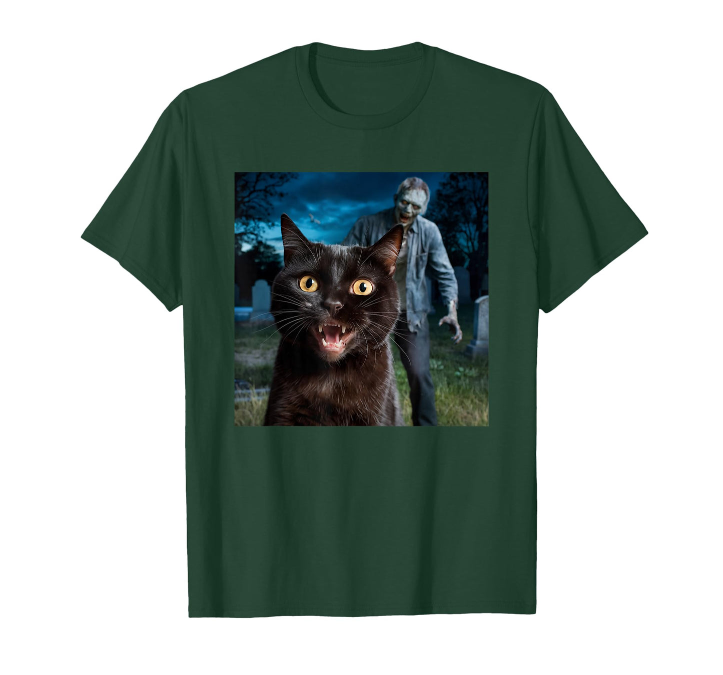 Cat and Zombie Selfie Photo Halloween for Cat Lovers T-Shirt