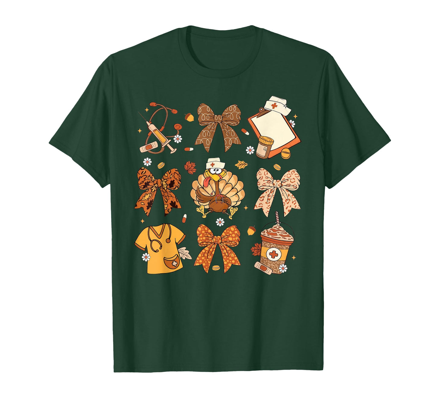 Coquette Bow Nurse Thanksgiving Turkey Scrub Top T-Shirt
