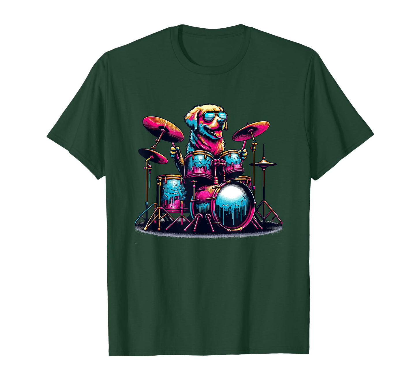 Pop Art Dog Playing Drums Drum Drummer Drumming Drummers T-Shirt for Men Women Girls Kids
