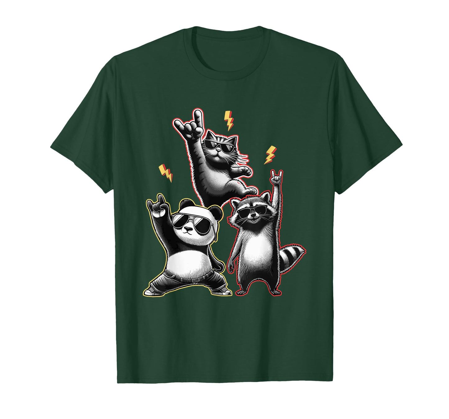 Rock Music Raccoon Panda Cat Men Women Kids Funny Rock T-Shirt