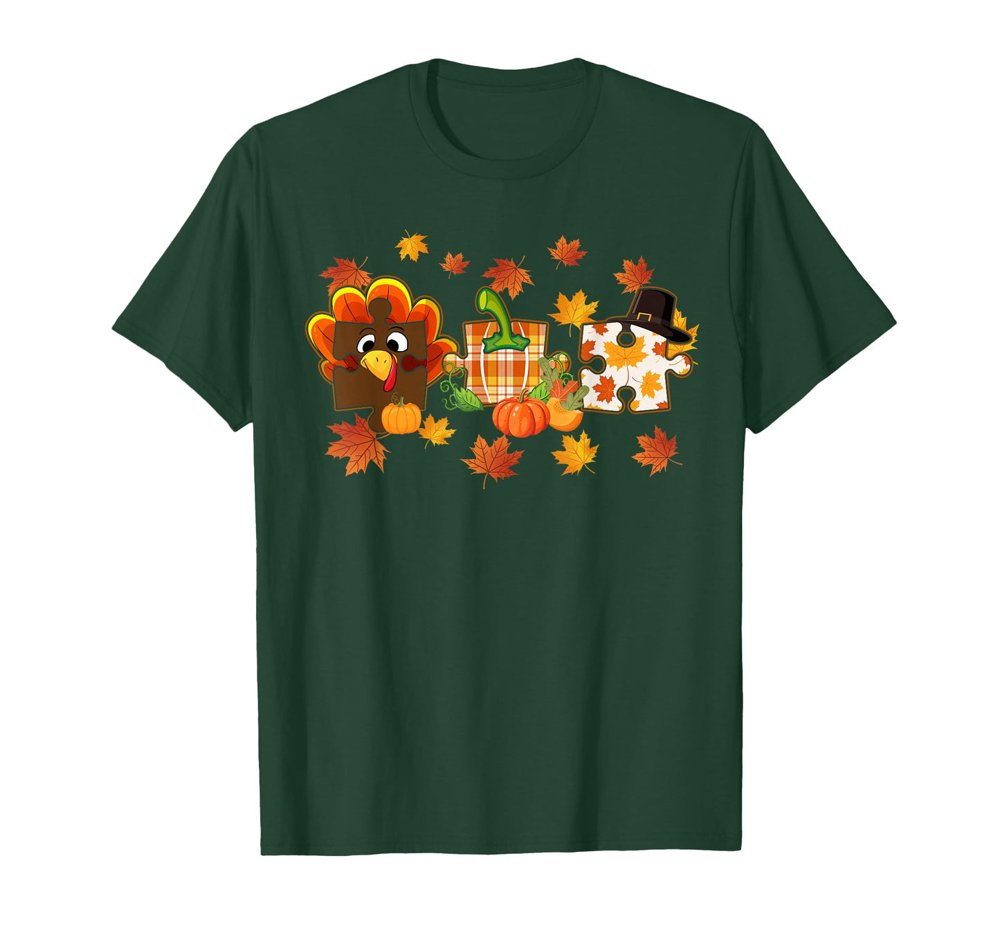 Cute Turkey Autism Awareness Puzzle Pumpkin for Thanksgiving T-Shirt