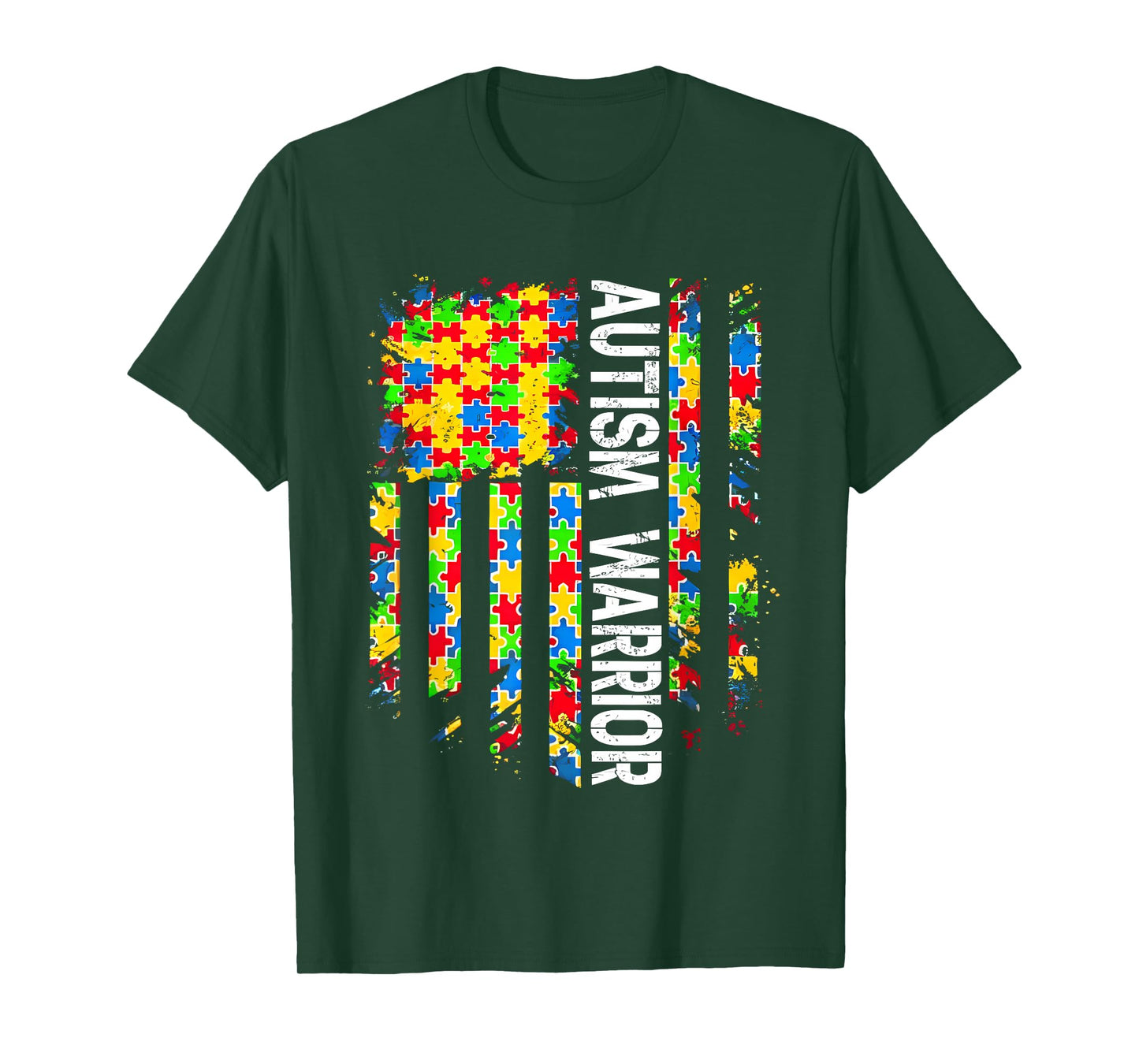 Autism Warrior Awareness Support USA Flag Neurodiversity T-Shirt