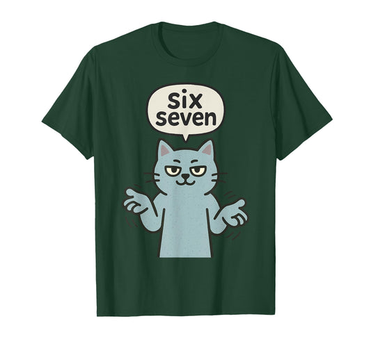 67 Six Seven 6-7 Cat - Funny Kids Gaming Brainrot Meme T-Shirt