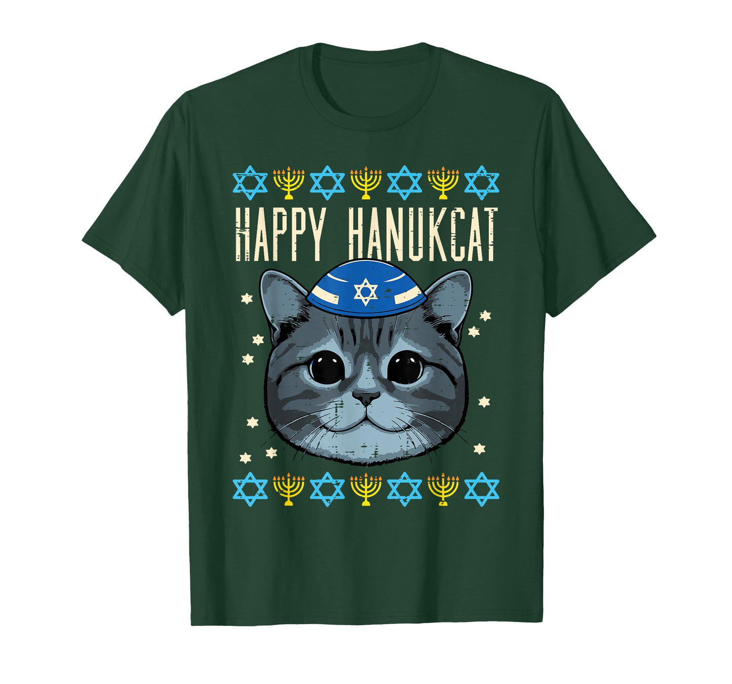 Hanukkah Cat Happy Hanukcat Ugly Chanukkah Women Men Kids T-Shirt