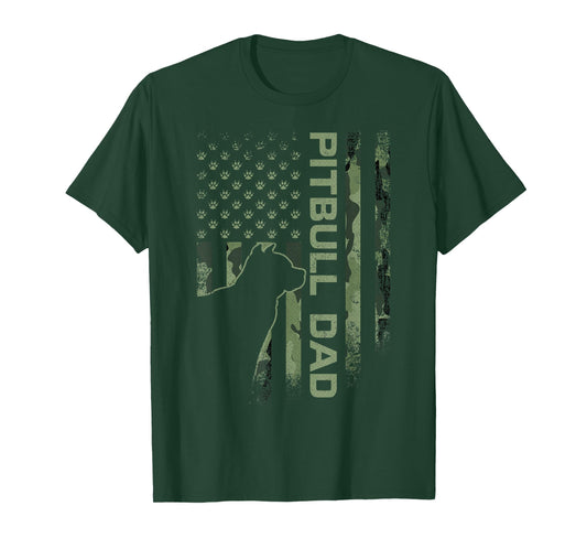American Camo Flag Proud Pitbull Dog Dad Pittie Silhouette T-Shirt