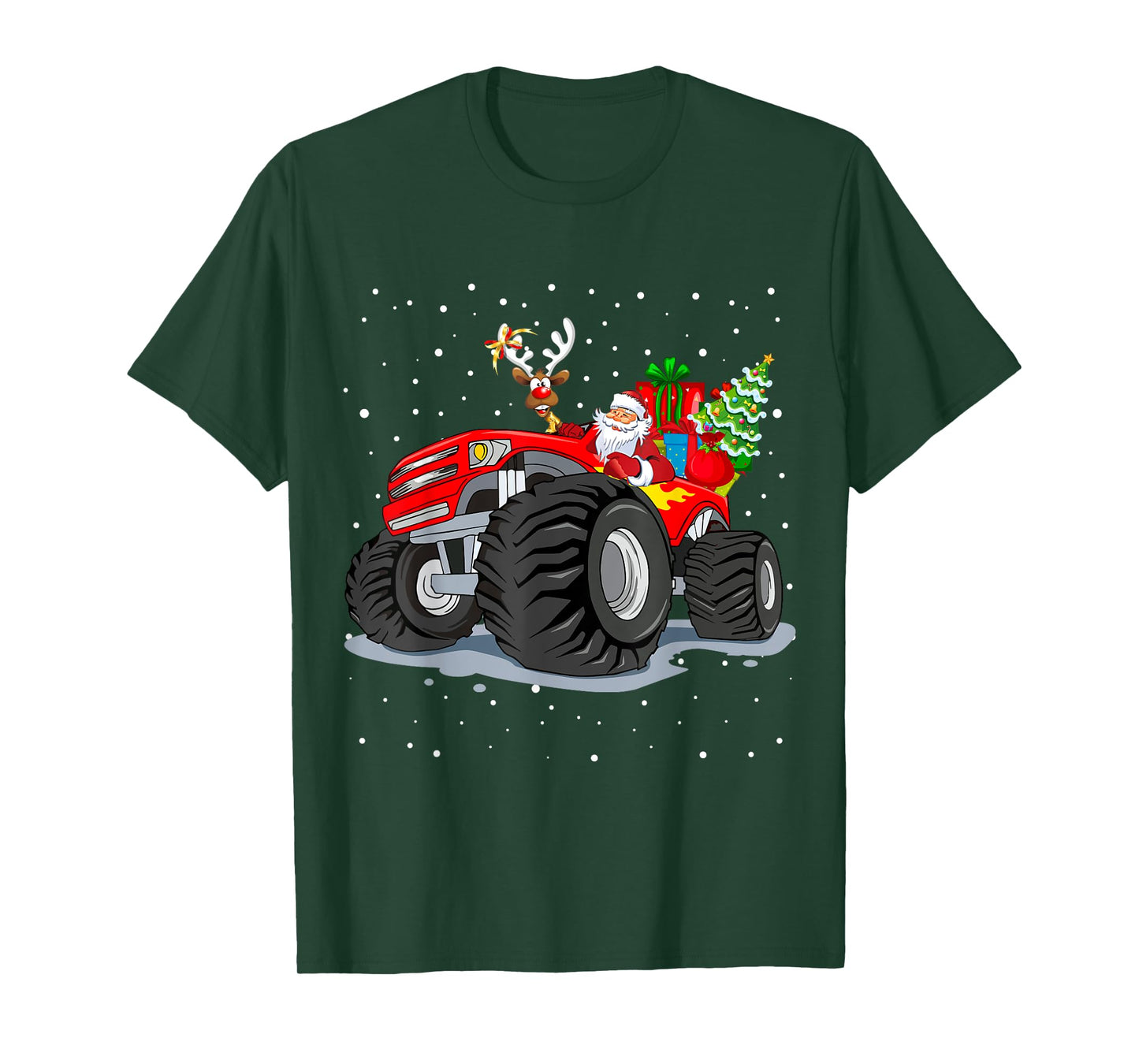 Funny Santa Driving Race Car Reindeer Christmas Tree T-Shirt