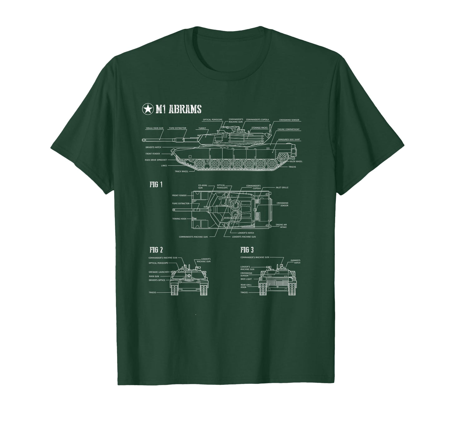 American M1A1 Abrams Main Battle Tank Blueprint T-Shirt
