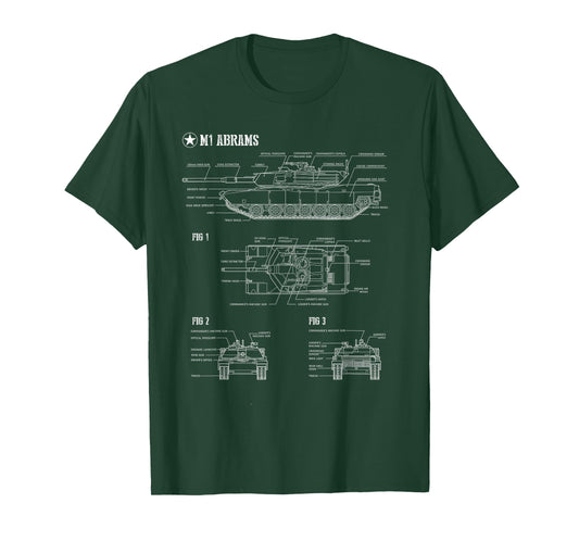 American M1A1 Abrams Main Battle Tank Blueprint T-Shirt