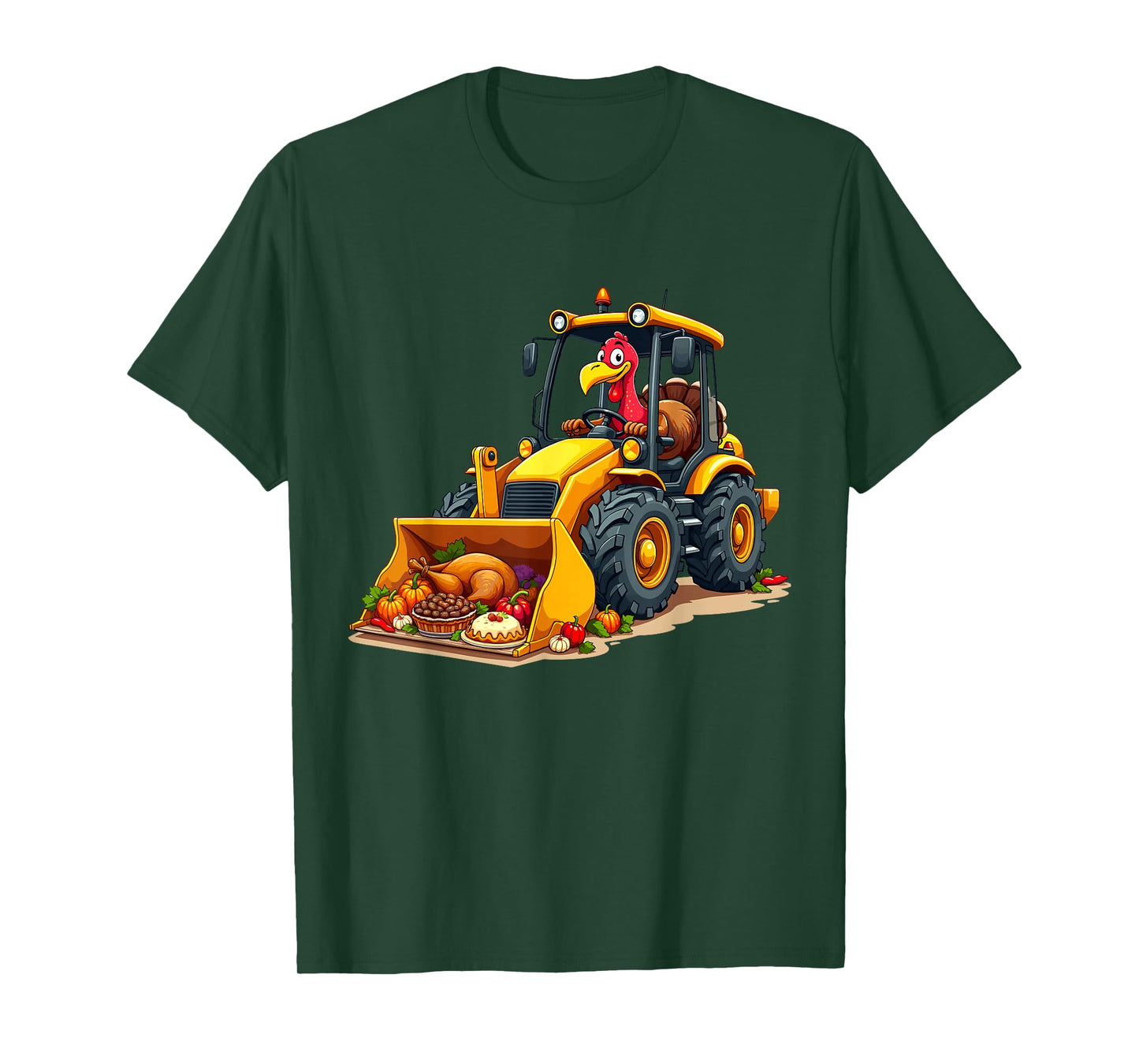 Boys Thanksgiving Kids Thanksgiving Funny Turkey Driving Loader with Harvest Feast T-Shirt