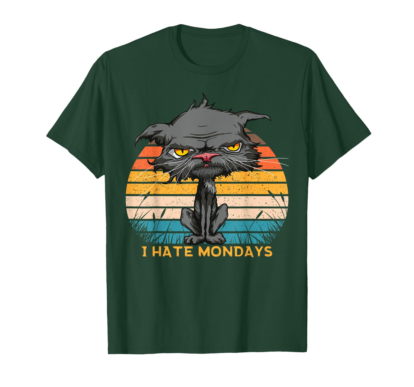 I Hate Mondays Bored Cat Yellow Eyes Retro Vintage Cat Lover T-Shirt