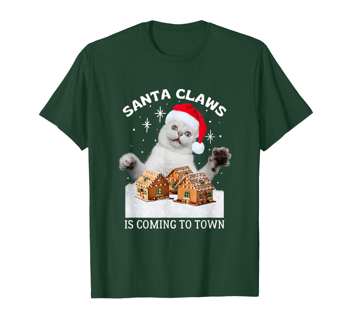 Santa Claws Coming to Town Christmas Cat Funny Ugly Sweater T-Shirt