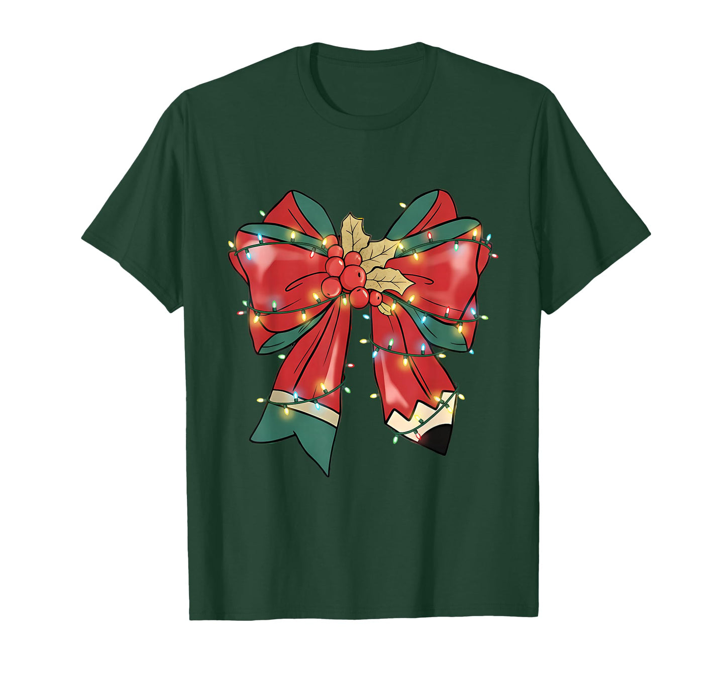 Teacher Christmas Bow Coquette Pencil Xmas Men Women Kids T-Shirt
