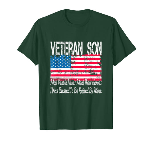 Vintage American Flag US Military Family Veteran Son T-Shirt