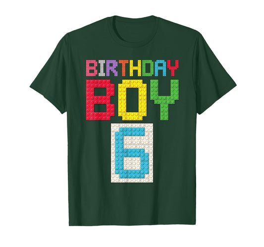 6th Birthday Boy Master Builder 6 Years Old Block Building T-Shirt