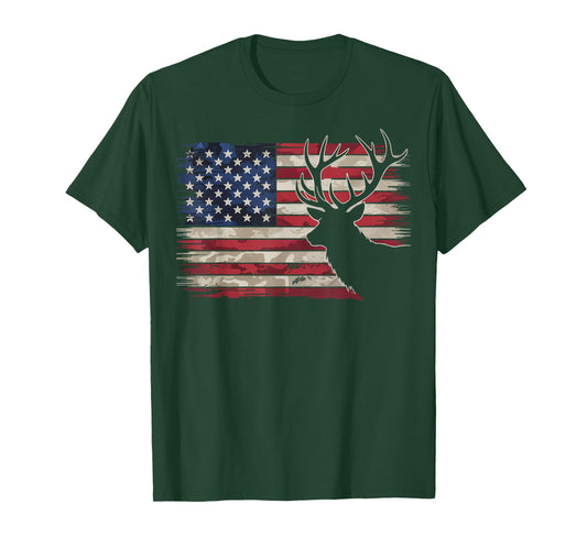 Deer Hunting Hunter US Flag T-Shirt