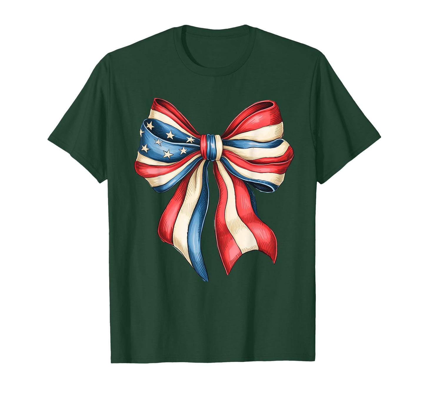 Patriotic Memorial Veteran 4th of July Flag Bow Coquette T-Shirt