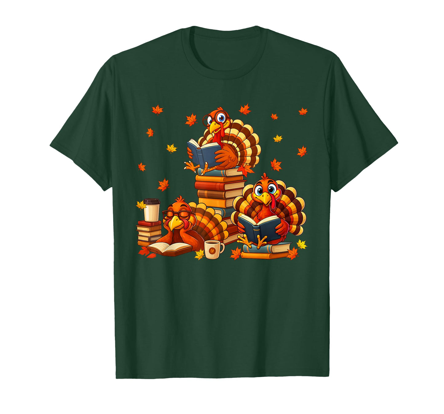 Funny Turkey Read Books Reading Fall Thanksgiving Teacher T-Shirt