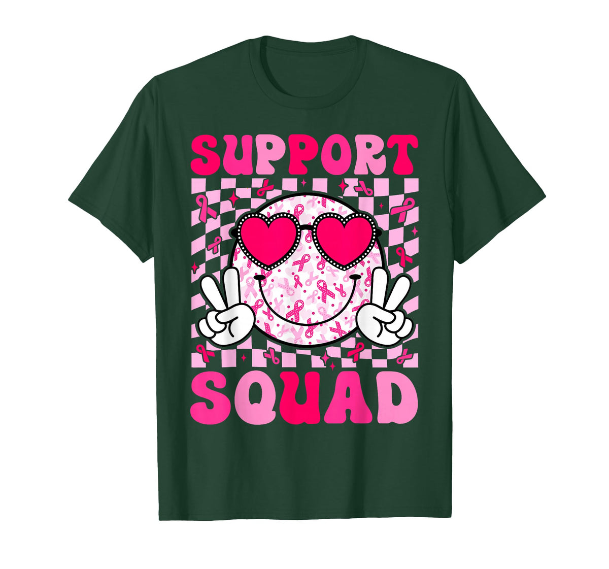 Support Squad Breast Cancer Awareness Pink Ribbon Smile Face T-Shirt