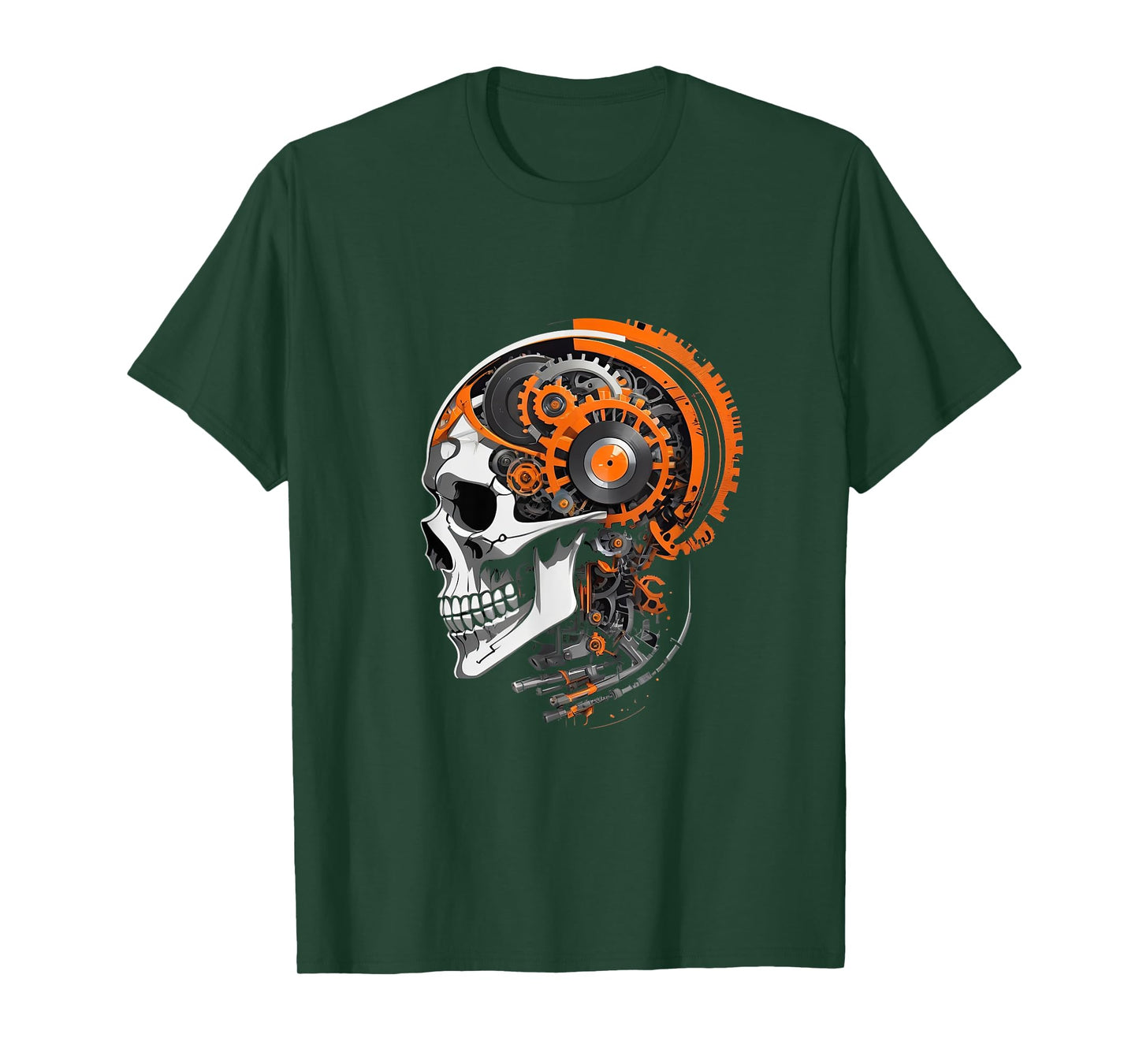 Cyberpunk Skull with Gears Vinyl Record Art Futuristic T-Shirt