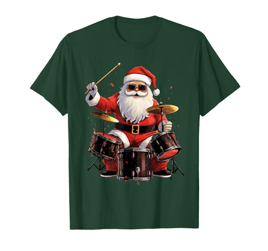 Santa Drumming Funny Musician Christmas Holiday Pajamas T-Shirt