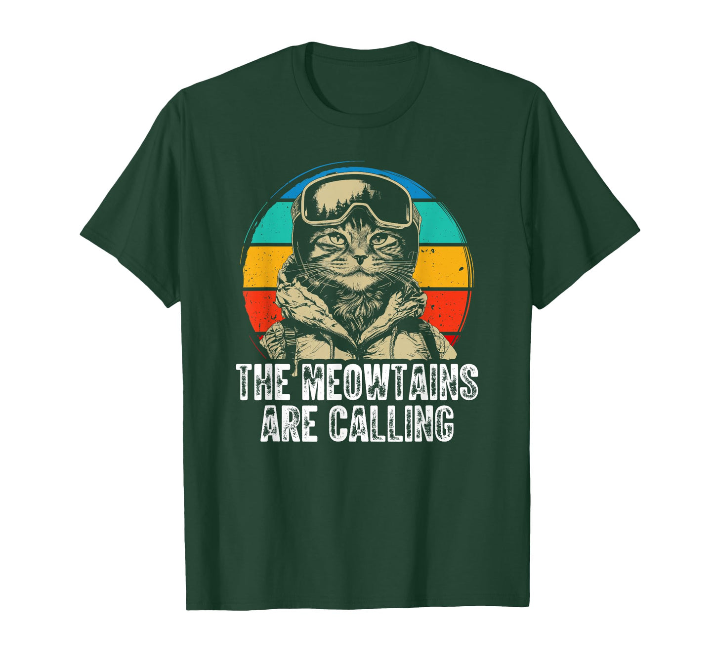 Funny Skiing Cat Gift Snowboarder Accessories The Meowtains Are Calling Cat Goggle Design Unisex-Adults Kids Black Short Sleeve Crew Neck T-Shirt S