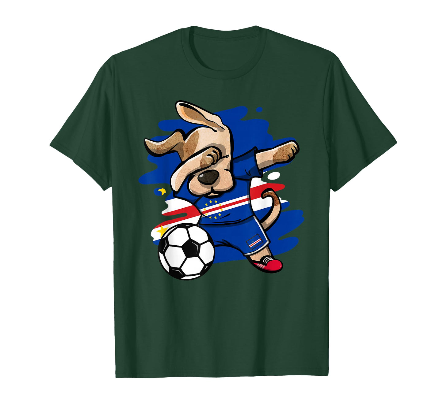 Dabbing Dog Cape Verde Soccer Fans Jersey Cape Verdean Flag Men Women Kids T-Shirt